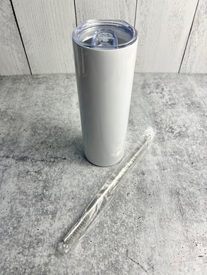CLEARANCE - 20 Oz Sublimation Tumbler Blank Skinny Straight Stainless Steel Double Wall With Lid And Straw 20 oz