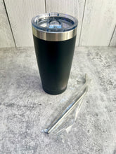 Load image into Gallery viewer, CLEARANCE - Black Powder Coated Stainless Steel Tumbler - 20 oz