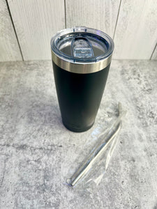 CLEARANCE - Black Powder Coated Stainless Steel Tumbler - 20 oz