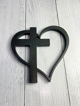 Load image into Gallery viewer, Painted Wooden Heart with Cross Cut Out - 8” | Home Decor | Wall Art | Wood Cut Out |