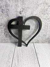 Load image into Gallery viewer, Painted Wooden Heart with Cross Cut Out - 8” | Home Decor | Wall Art | Wood Cut Out |