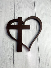 Load image into Gallery viewer, Painted Wooden Heart with Cross Cut Out - 8” | Home Decor | Wall Art | Wood Cut Out |