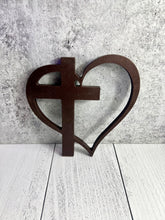 Load image into Gallery viewer, Painted Wooden Heart with Cross Cut Out - 8” | Home Decor | Wall Art | Wood Cut Out |