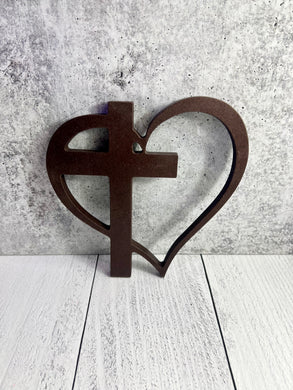 Painted Wooden Heart with Cross Cut Out - 8” | Home Decor | Wall Art | Wood Cut Out |