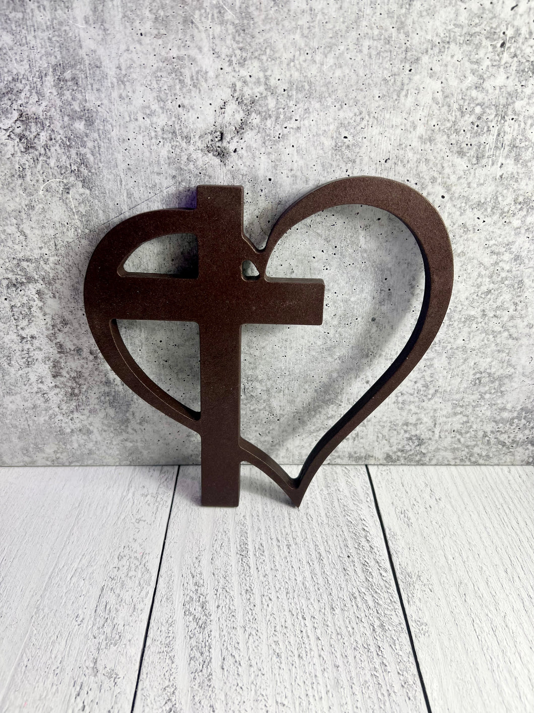 Painted Wooden Heart with Cross Cut Out - 8” | Home Decor | Wall Art | Wood Cut Out |