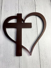 Load image into Gallery viewer, Painted Wooden Heart with Cross Cut Out - 12” | Home Decor | Wall Art | Wood Cut Out |