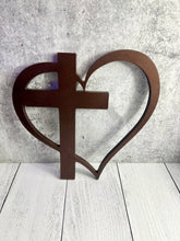 Load image into Gallery viewer, Painted Wooden Heart with Cross Cut Out - 12” | Home Decor | Wall Art | Wood Cut Out |