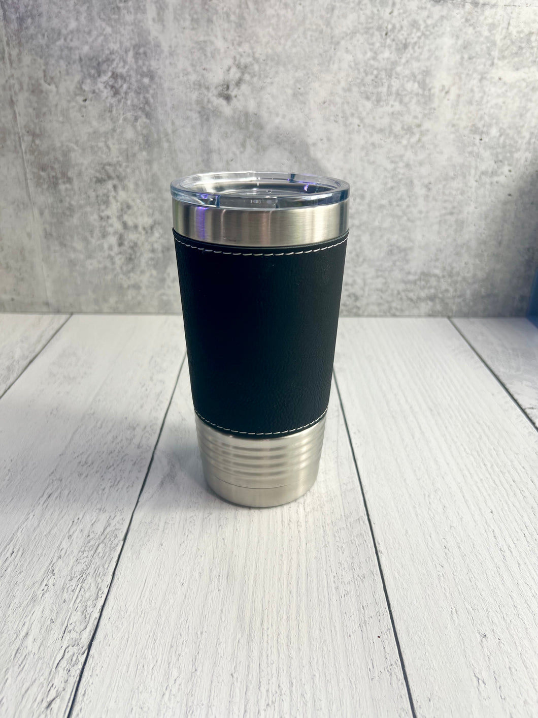 CLEARANCE - Stainless Steel Tumbler - Black Leatherette - 20 oz