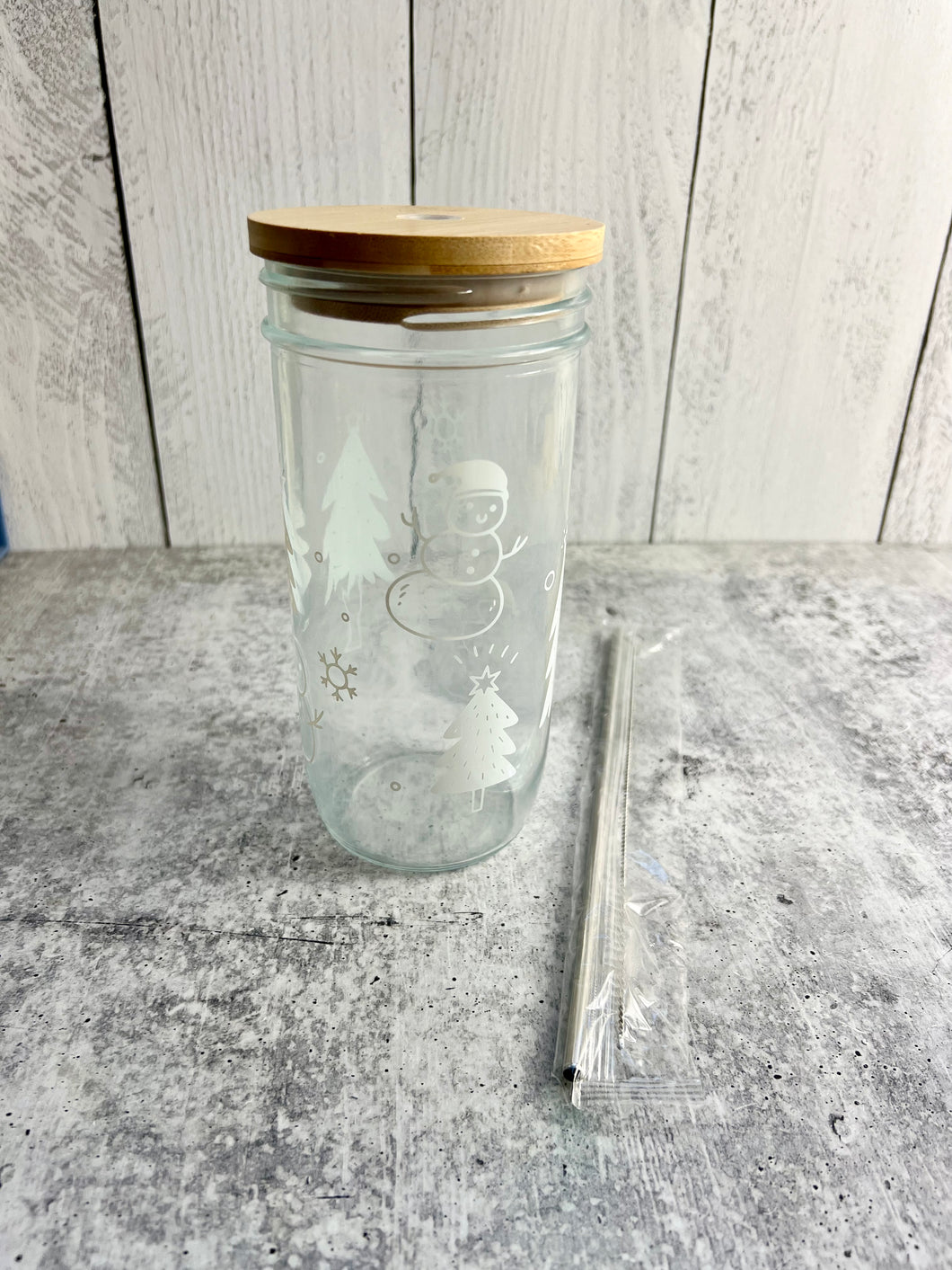 Christmas Cups 24 oz Christmas Mason Jars with Lid and Straw - Christmas Tumbler - Snowman