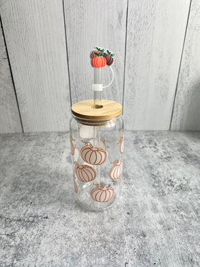 CLEARANCE - 18 OZ Pumpkin Glass Beer Can - Pumpkin Topper - Color Changing
