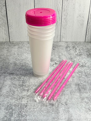 CLEARANCE - Set of 5 - 24 OZ Reusable Cold Cup - pink