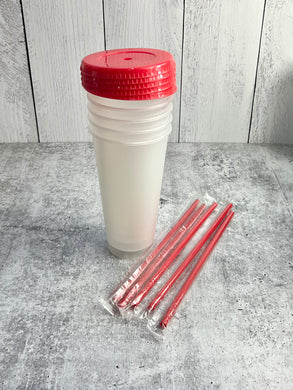 CLEARANCE - Set of 5 - 24 OZ Reusable Cold Cup - red
