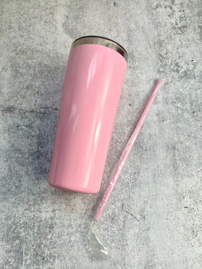 CLEARANCE - 22 Oz Tumbler Blank Stainless Steel Double Wall With Lid And Straw - 22 oz - - Powder Coated - Pink