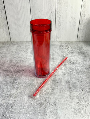 CLEARANCE - 16oz Double Wall Acrylic Tumbler, Skinny Tumblers - Tumbler Blank - Red