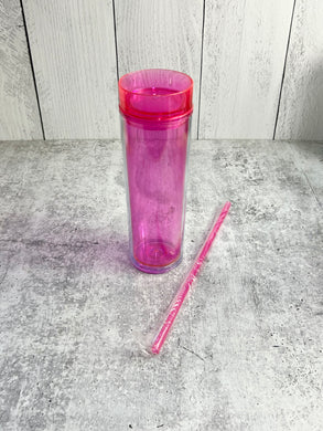 CLEARANCE - 16oz Double Wall Acrylic Tumbler, Skinny Tumblers - Tumbler Blank - Pink