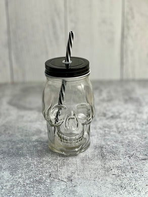 Clearance - Skull Mason Jar Glass Tumbler - 16 oz