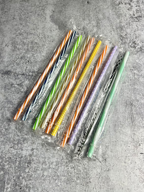10 - Assorted Print Reusable Plastic Straws - 9