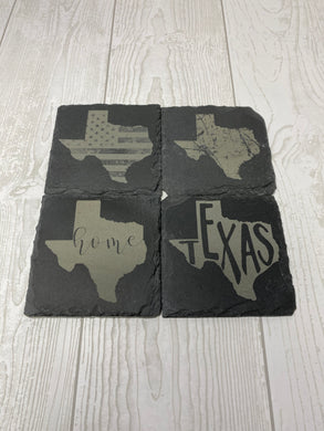 Set of 4 Texas Themed Slate Coasters | Rustic | Farmhouse | Decor