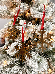 Set of 3 WALNUT Simple, Rustic Snowflake Christmas Ornaments - Farmhouse | Decor | Christmas |