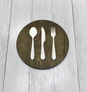 12" Round Silverware Wood Sign - Home Decor Sign | Wall Art Decor | Wall Art Sign | | Wood Cut Out | Kitchen | Rustic | Farmhouse
