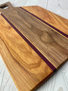 Purple Heart, Walnut, Canary Wood Tray | Ottoman Tray | Cheese Board | Cutting Board | Charcuterie Board | Handmade