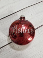 Load image into Gallery viewer, Hand glittered Ornament - Red, Believe Ornament