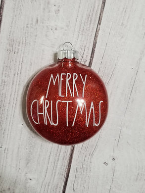 Hand glittered Ornament - Red, Merry Christmas Ornament