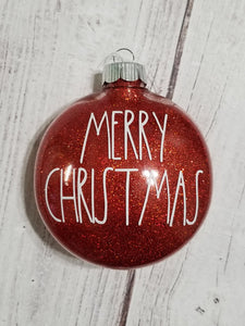 Hand glittered Ornament - Red, Merry Christmas Ornament