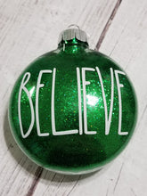 Load image into Gallery viewer, Hand glittered Ornament - Green, Believe Ornament