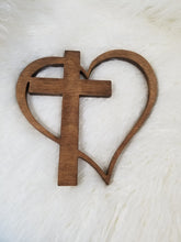 Load image into Gallery viewer, Wooden Heart with Cross Cut Out - 12” | Home Decor | Wall Art | Wood Cut Out |