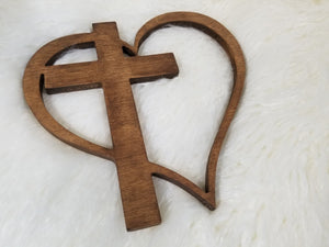 Wooden Heart with Cross Cut Out - 12” | Home Decor | Wall Art | Wood Cut Out |